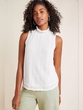 Anthropologie Cream Lace Sleeveless Mock-Neck Camisole Size M
